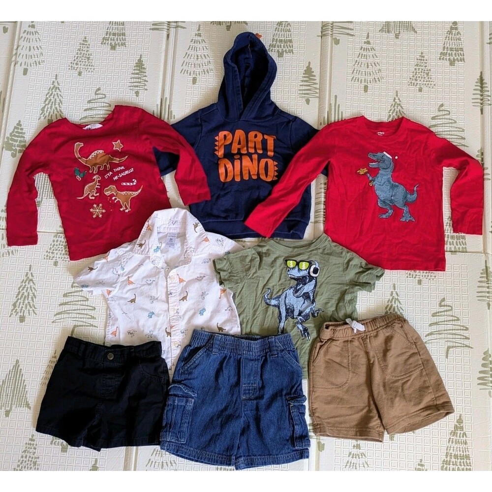Boys 2T Dinosaur Clothes Bundle 8 Pc Outfits Shirts Shorts Hoodie Toddler Lot